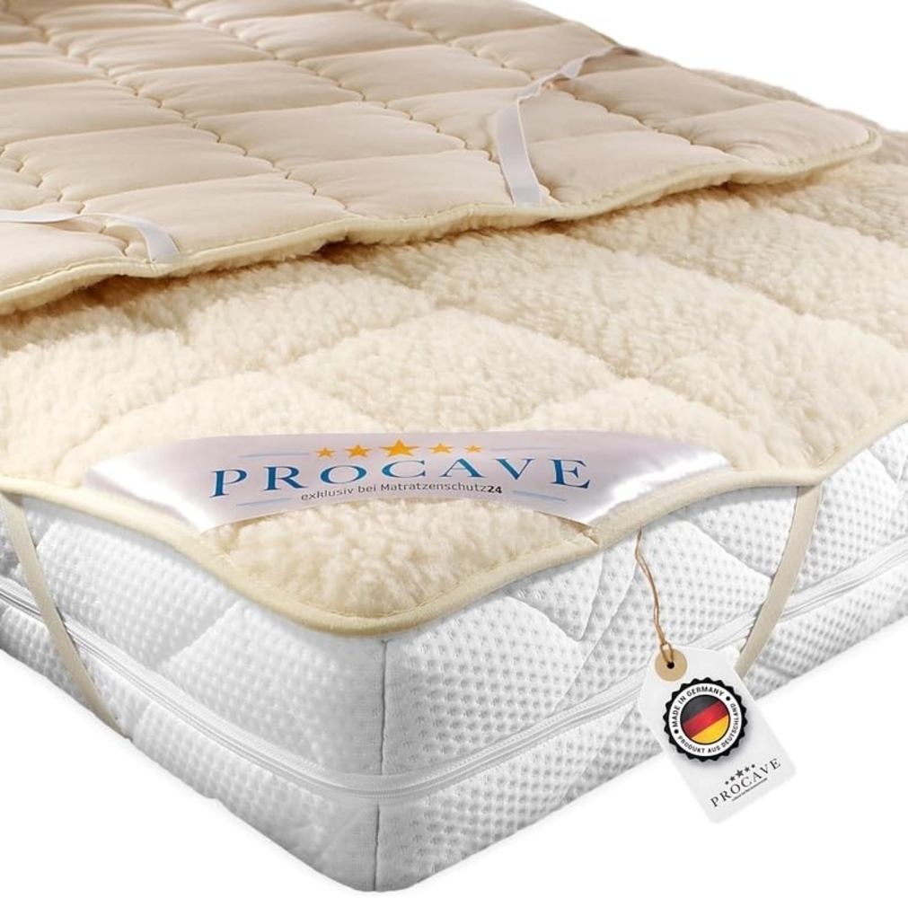 PROCAVE weiches Unterbett mit Lammflor und Schurwolle, hochwertige Matratzen-Topper, Matratzen-Schoner mit 4 Eckgummis, Matratzen-Auflage 140x190 cm Bild 1