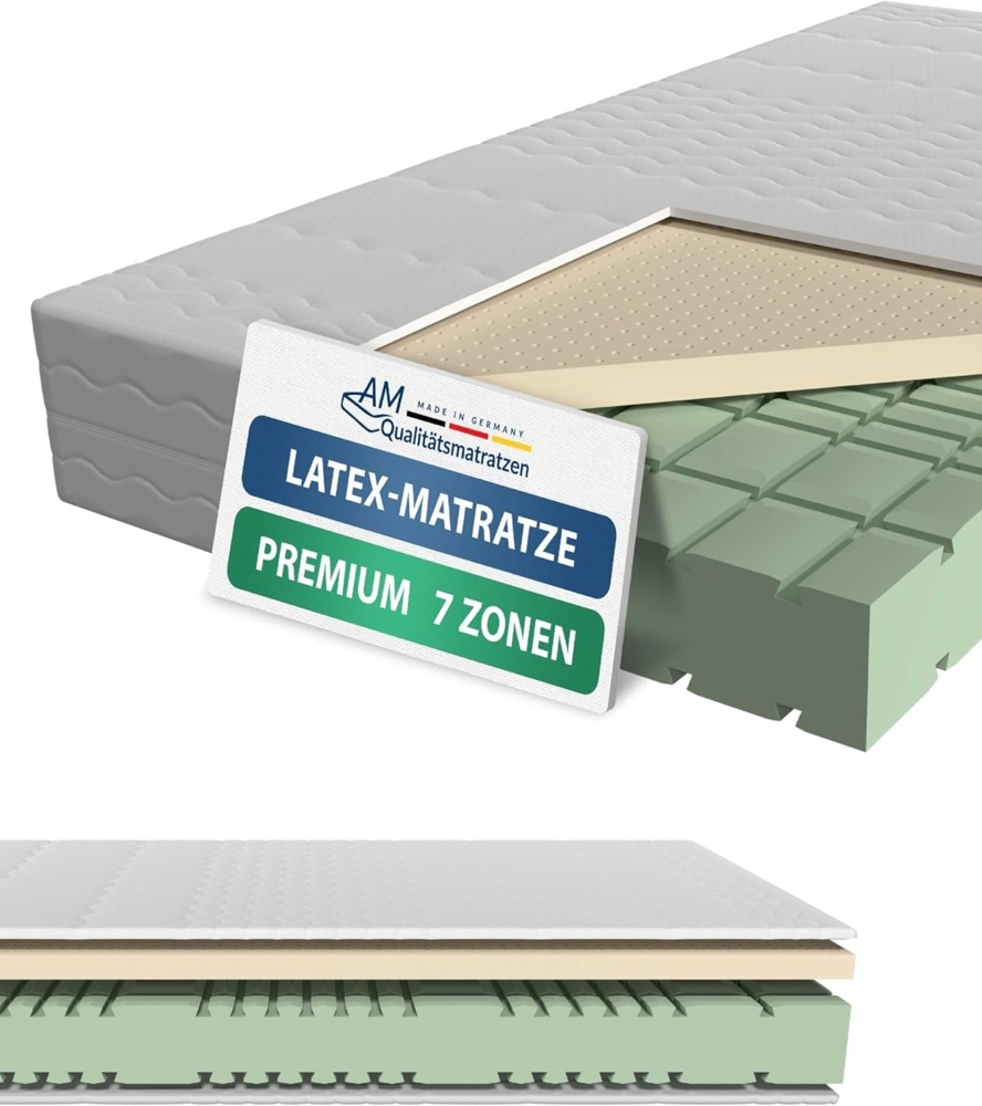 Latexmatratze in Premiumhöhe, Langlebige 7-Zonen Latex-Matratze, Waschbarer Bezug, AM Qualitätsmatratzen, 23 cm hoch, 80x200 cm Bild 1