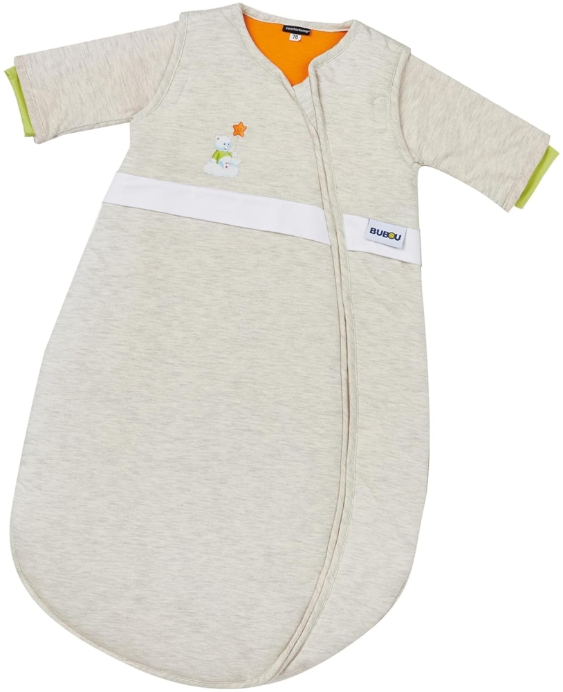 Gesslein Baby Schlafsack Bubou, Ganzjahres-Schlafsack mit Temperaturregulierung (optimale Passform, Langer Reißverschluss, 70),beige mit Bär Motiv Bild 1