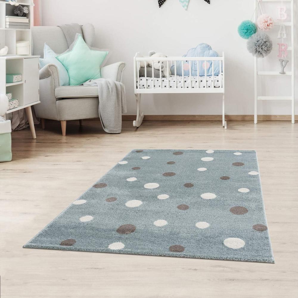 Jimri Kinderteppich DOTS l Pünktchen Gepunktet l Öko-Tex Siegel | Farbe: Beige Blau Rosa | Kinderzimmer/Jugendzimmer (Mint, 80x150 cm) Bild 1