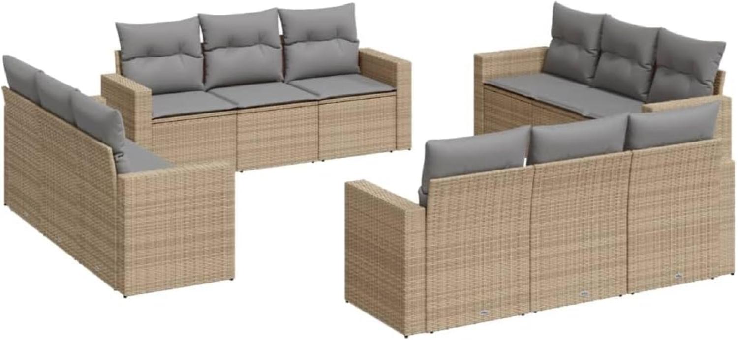 vidaXL 12-tlg. Garten-Sofagarnitur mit Kissen Beige Poly Rattan 3251106 Bild 1