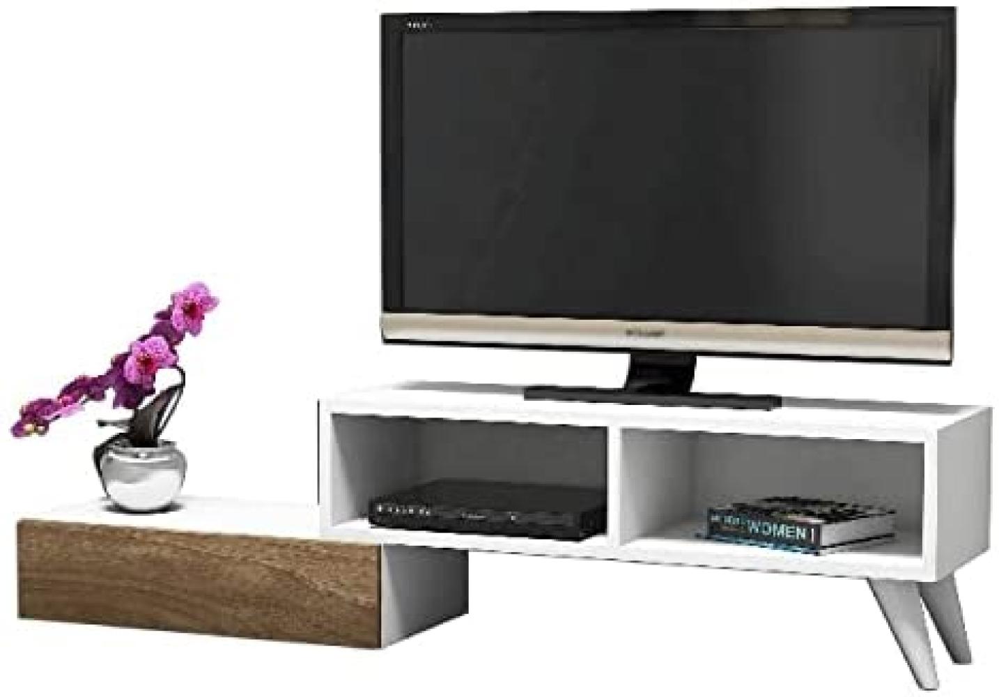 Homemania TV-Schrank Active 140 x 29,7 x 35 cm Weiß und Walnuss Bild 1