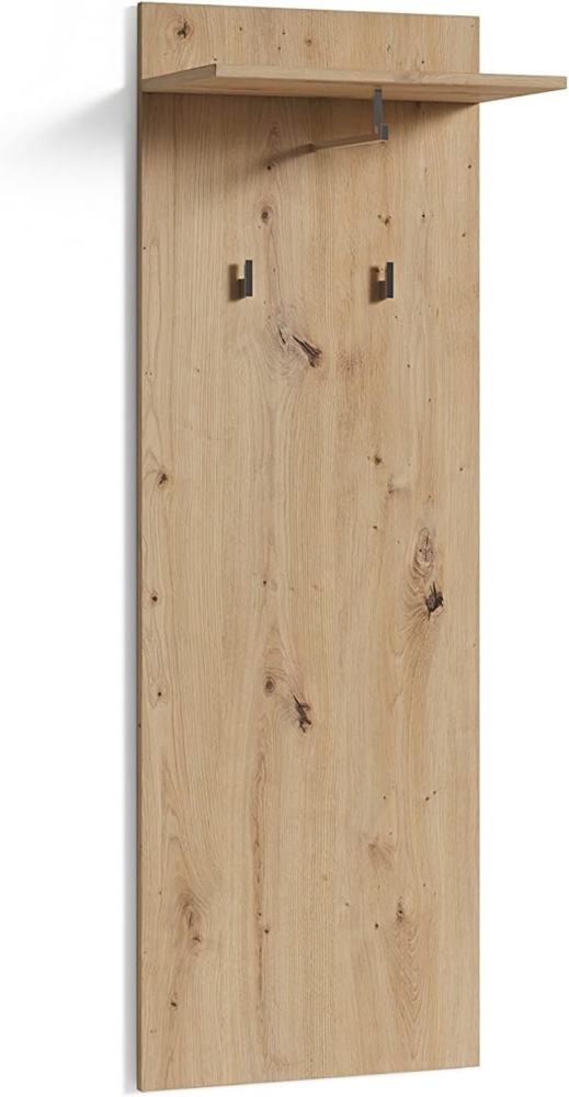 byLIVING Wandpaneel JAKOB / Garderoben-Paneel in Eichen-Optik mit Melamin-Beschichtung / Kleiderstange, 2 Haken und Regal / Platzsparende Wandgarderobe / Garderoben-Set / B 48, H 140, T 28 cm Bild 1