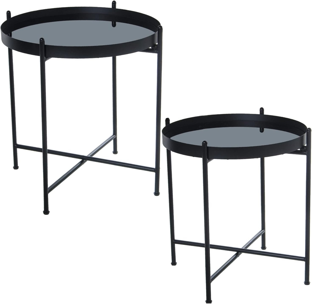 DRW Set mit 2 runden Beistelltischen aus Metall und Glas in Schwarz und Transparent 53x56 cm und 58x62 cm, ESTANDAR Bild 1