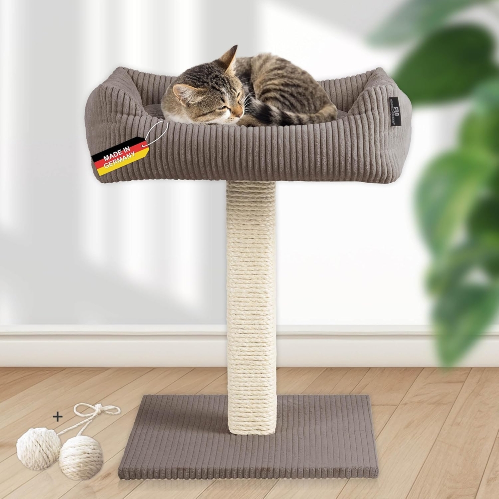Rohrschneider Kratzbaum Katzenbaum Wolly breiter Kratzstamm mit Katzenbett Cordstoff Bild 1