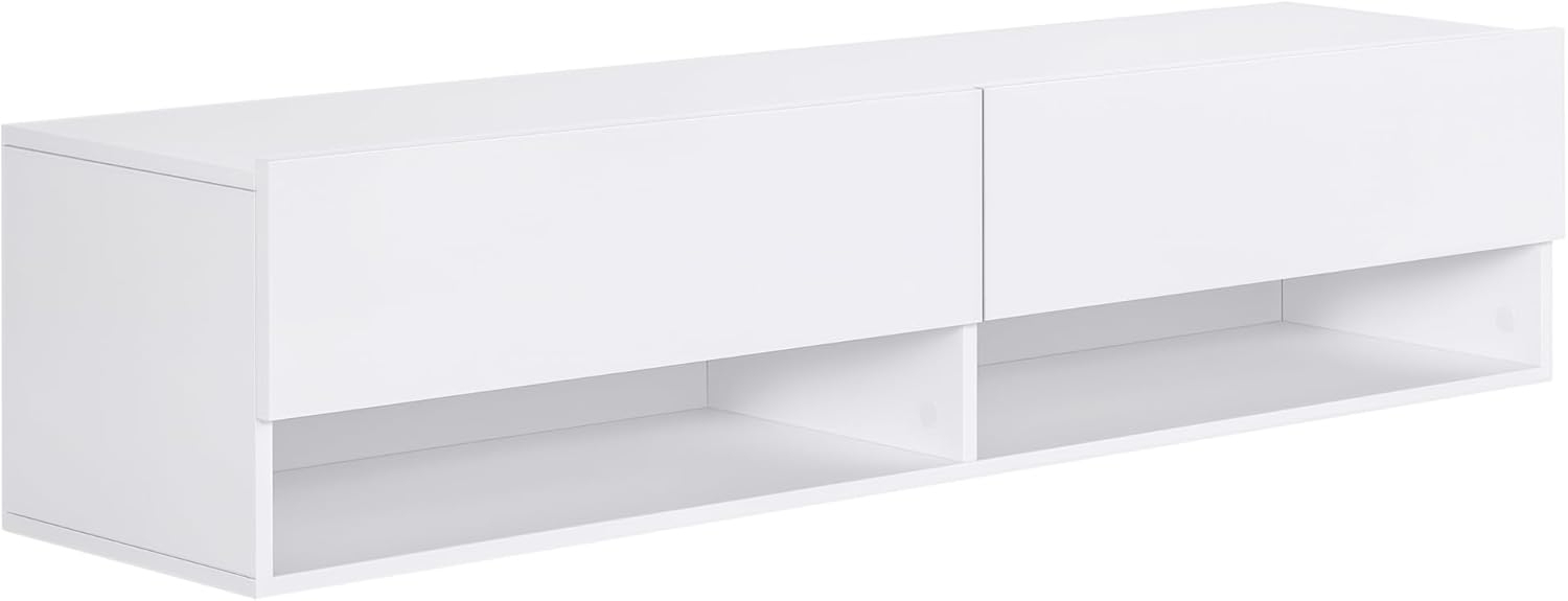 HOMCOM TV Schrank, Hängeschrank, Wandschrank, TV-Kommode, TV-Ständer, Lowboard, Moderner Fernsehtisch mit Klappfächer und Offene Regale, Spanplatte, Weiß, 140 x 32 x 31 cm Bild 1