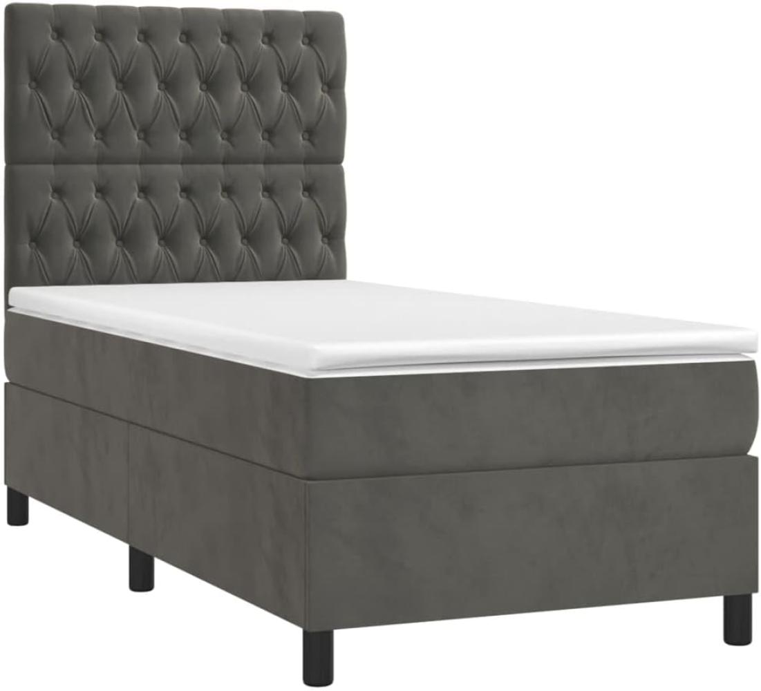 vidaXL Boxspringbett mit Matratze Dunkelgrau 80x200 cm Samt, Härtegrad: H2 [3143170] Bild 1