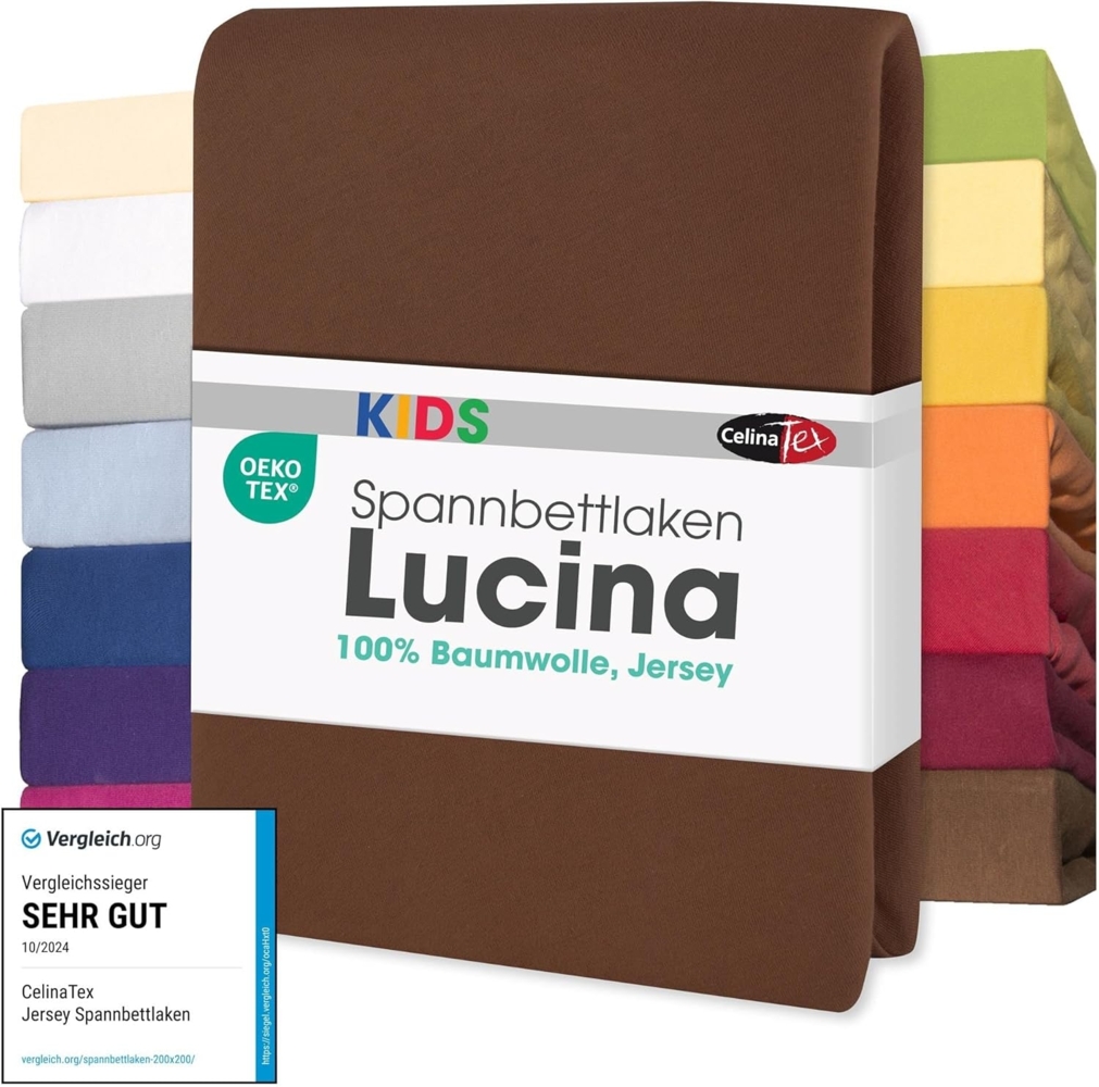 CelinaTex Jersey Spannbettlaken Lucina für Kids Dreierpack 60x120-70x140 cm Schoko braun 100% Baumwolle gekämmt superweich Oeko-TEX Bild 1