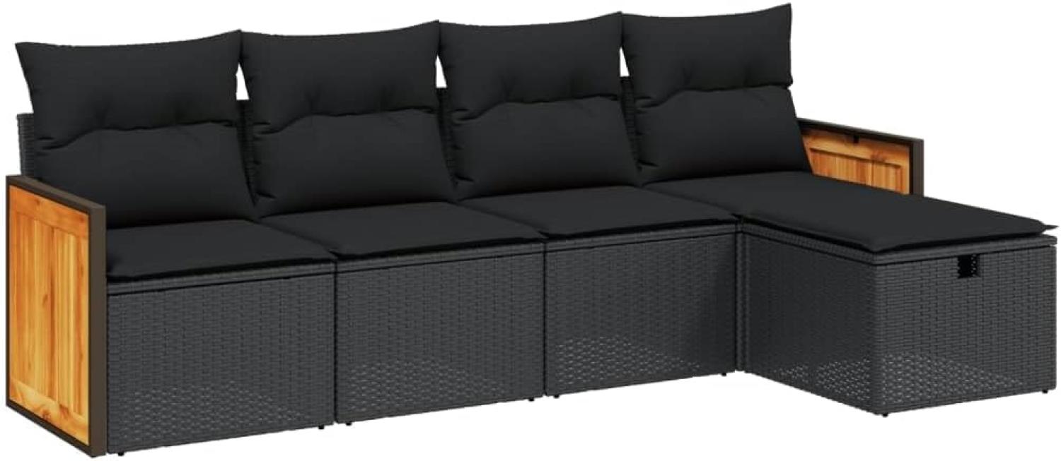 vidaXL 5-tlg. Garten-Sofagarnitur mit Kissen Schwarz Poly Rattan 3265717 Bild 1