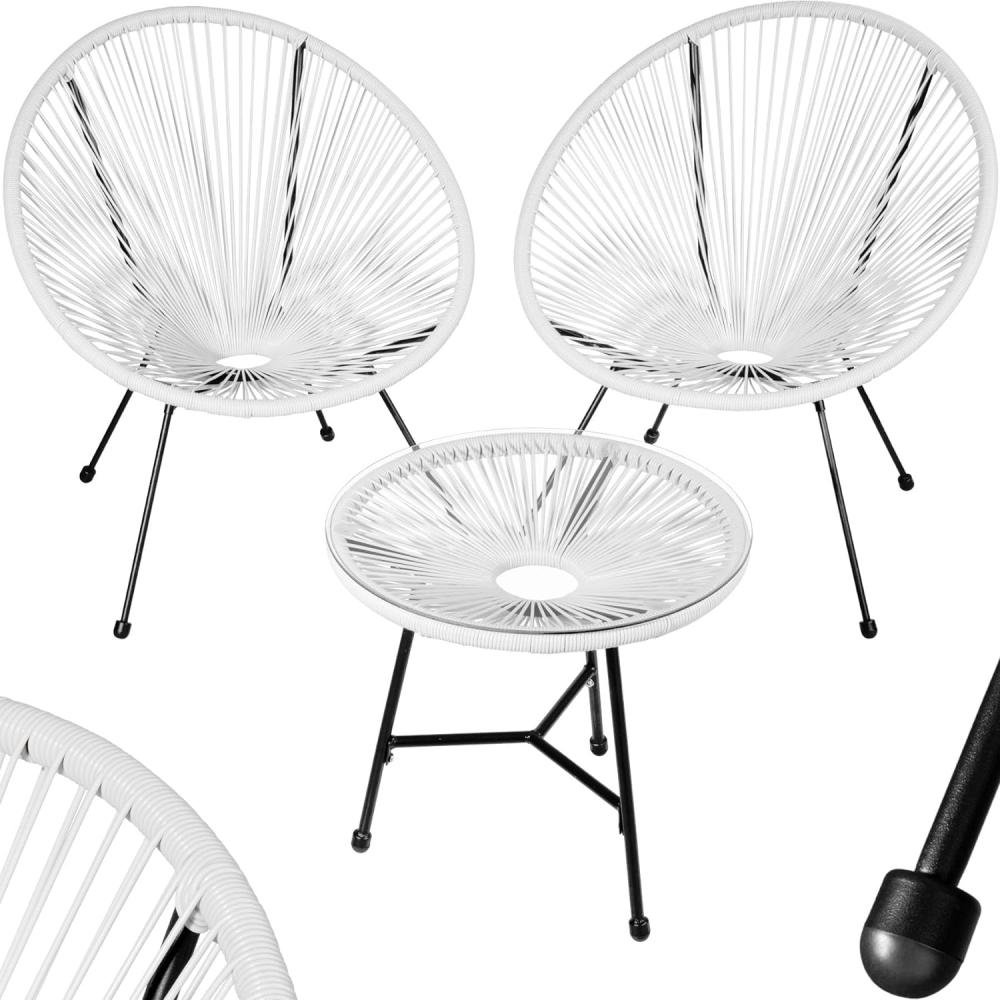 tectake® Set 2X Stuhl 1x Beistelltisch Acapulco, Gartenstuhl, Gartenstühle im Retro Design, Indoor und Outdoor Sessel für Garten, Wintergarten, als Terrassenstühle oder Balkon Sessel - weiß Bild 1