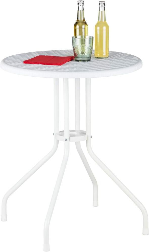 RELAXDAYS Gartentisch, Rattan-Optik, runder Outdoortisch, Kunststoff, Metall, Balkontisch, HxD: 74x60 cm, weiß Bild 1