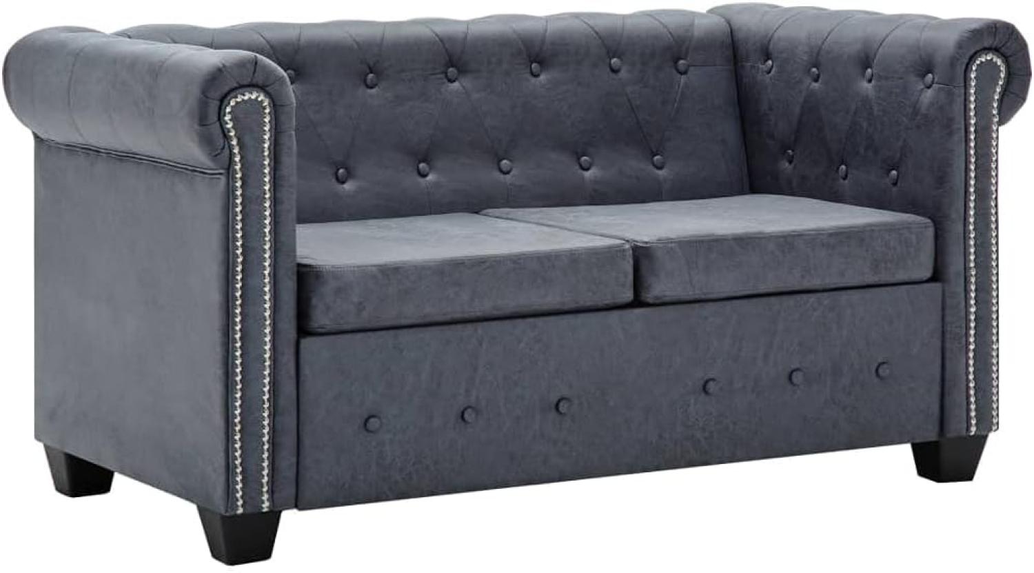 vidaXL Chesterfield-Sofa 2-Sitzer Kunstwildleder Grau 247131 Bild 1