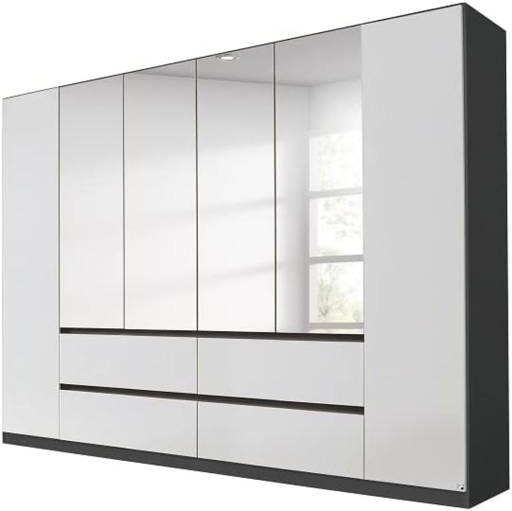 Rauch Möbel Mainz Schrank Kleiderschrank Drehtürenschrank Weiß / Graumetallic 6-türig mit Spiegel, 4 Schubladen inkl. Zubehörpaket Basic 4 Einlegeböden, 4 Kleiderstangen, grifflos BxHxT 271x210x54 cm Bild 1