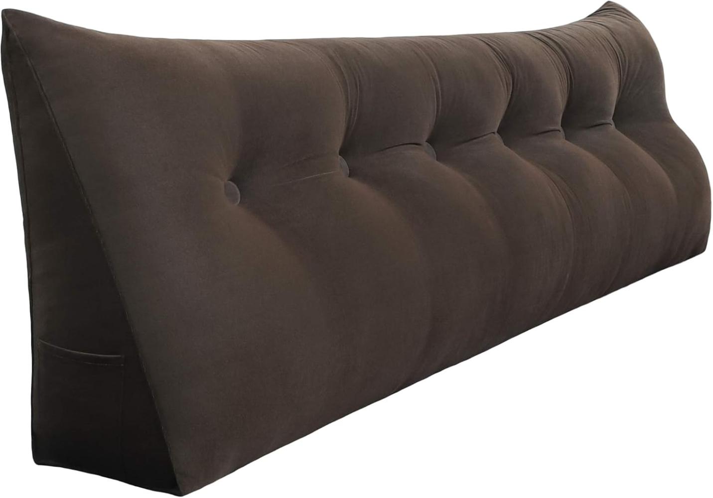 VERCART Großes Keil Lesekissen, Langes Bettruhe Rückenkissen, Dekoratives Kopfteilkissen, Dreieckiges Positionierungs Körperkissen für Tagesbett oder Couch, Samt Braun, 180cm Bild 1