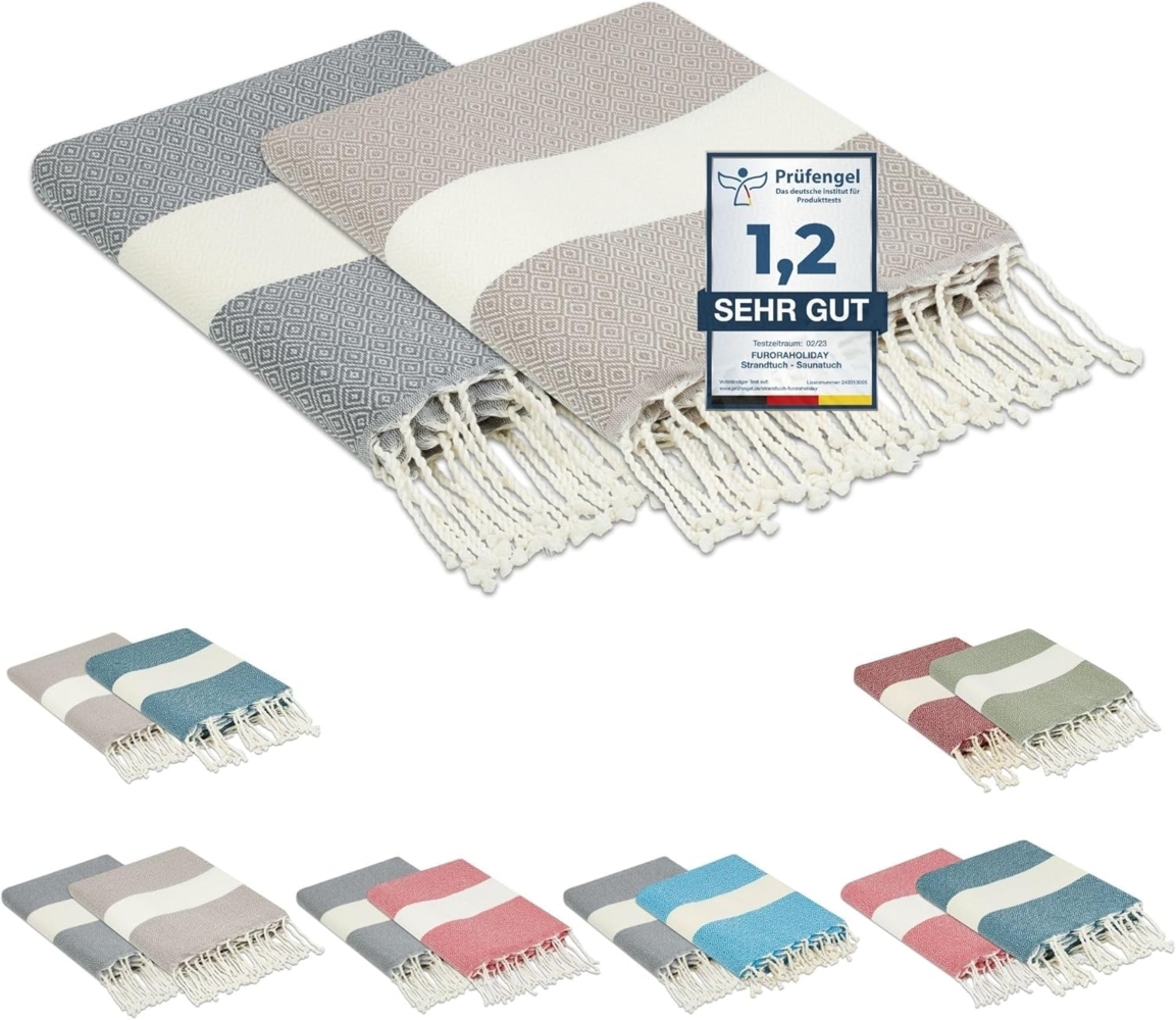 furora HOLIDAY Strandtuch groß 100x200 cm Strand Tuch, aus Baumwolle, Hamamtuch Badetuch, leicht, lang, dünn & kompakt Bild 1
