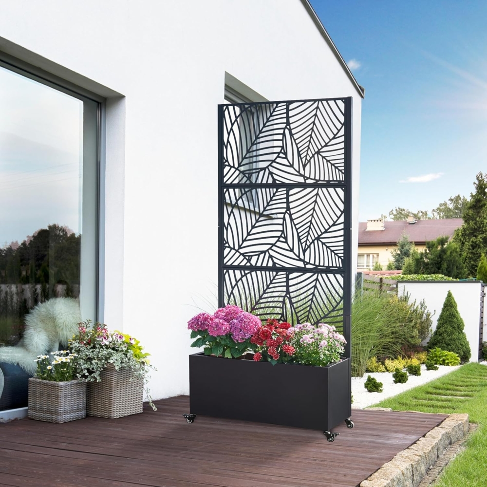 Trennwand Surnskoki mit Blumenkasten Stahl Schwarz [casa. pro] Bild 1