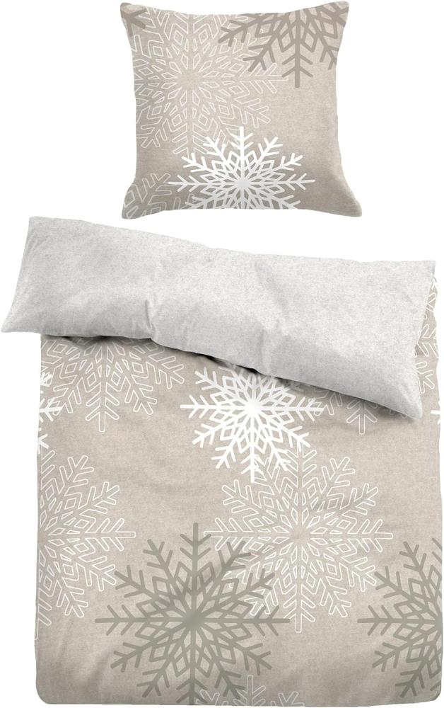 Tom Tailor Melange Flanell-Wendebettwäsche Eisblume Größe 135x200 cm 80x80 cm beige Bild 1