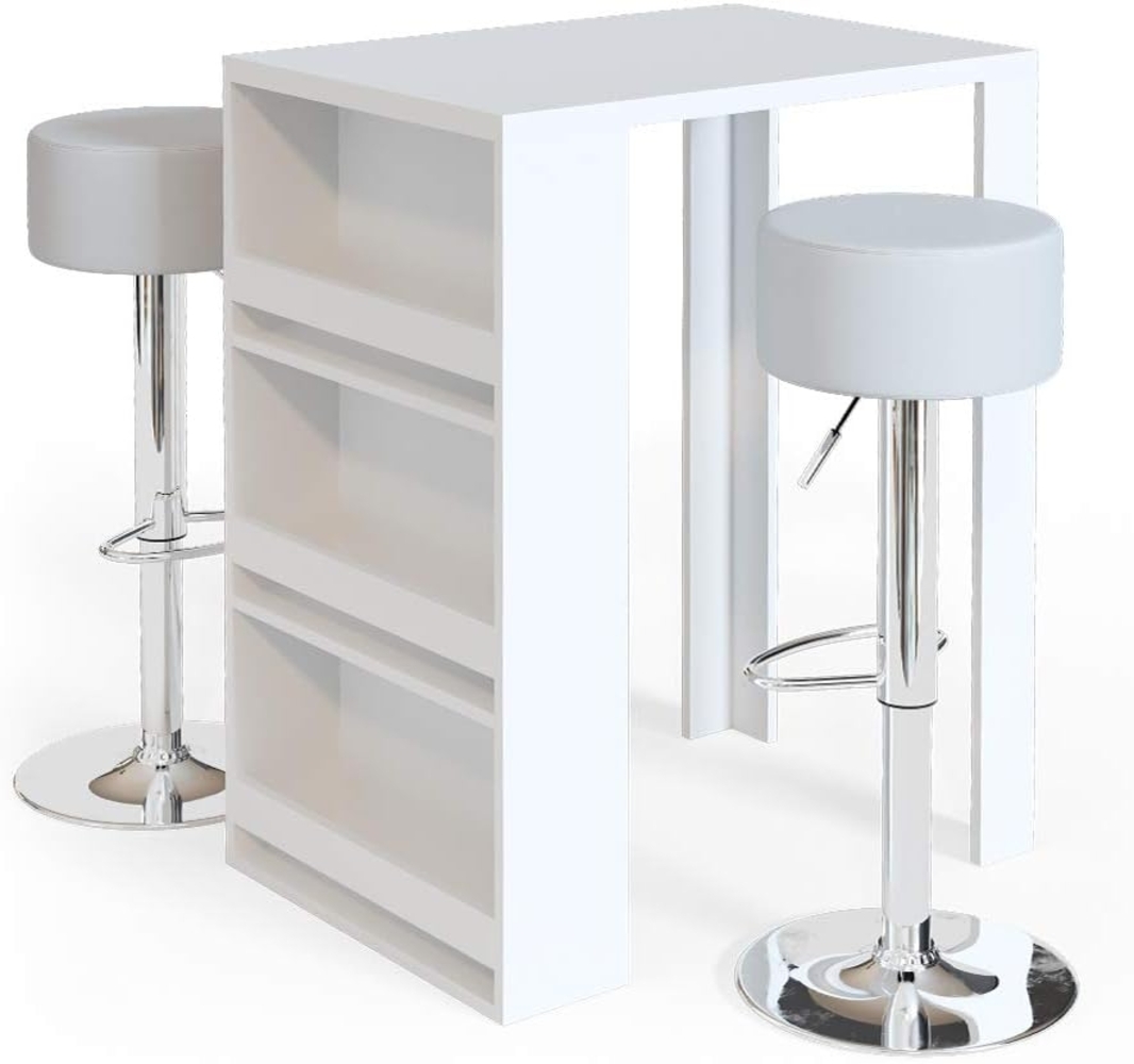 Bartisch-Set Weiß 57 x 80 cm mit 2 Barhockern Vicco Bild 1