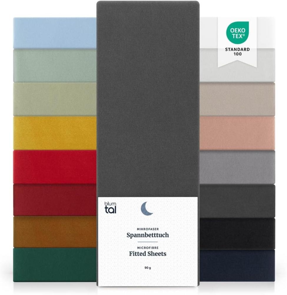 Blumtal® Spannbettlaken Microfaser - Spannbettlaken 90x190 cm im 2er Pack - Oekotex zertifizierter Bettbezug in 90x190 cm - Bettlaken für Matratzen im Set 90x190 cm - fitted sheets - Laken - Anthrazit Bild 1