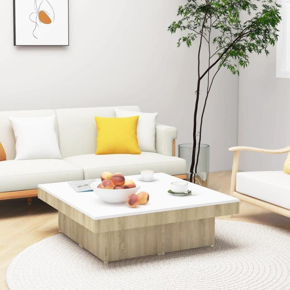 vidaXL Couchtisch Weiß Sonoma-Eiche 90 x 90 x 28 cm Spanplatte Bild 1