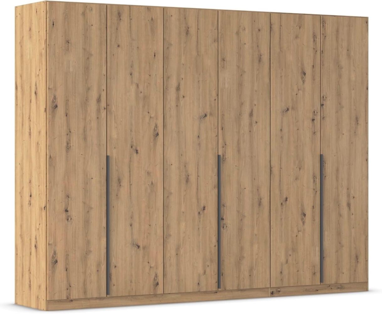 Rauch Möbel Alabama, Kleiderschrank, Garderobenschrank, 6-türig, Zubehör Classic, 3 Kleiderstangen, 6 Einlegeböden, Farbe Eiche Artisan, Holz, Griff Grau metallic, 271 x 210 x 54 cm Bild 1