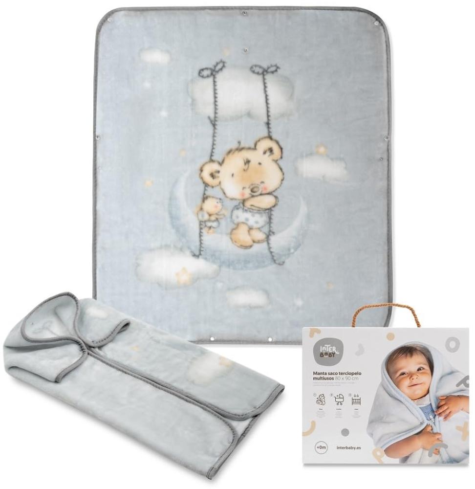 Neugeborenen- Babyschlafsack 3-In-1-Wickeldecke mit Kapuze - "Osito Nube grau" · Kleinkind Warmer Dicker Kinderwagen -Schlafsack Weiche Strickdecke· 80x90 cm · INTERBABY Bild 1