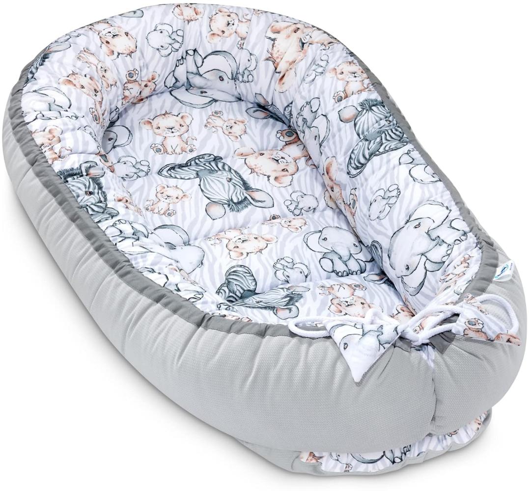 Pepi - Baby-Nest - Nestchen Baby - Baby-Nestchen für Neugeborene - Kuschelnest mit antiallergischer Füllung - Kokon aus Velvet und Baumwolle, Safari Grey Bild 1