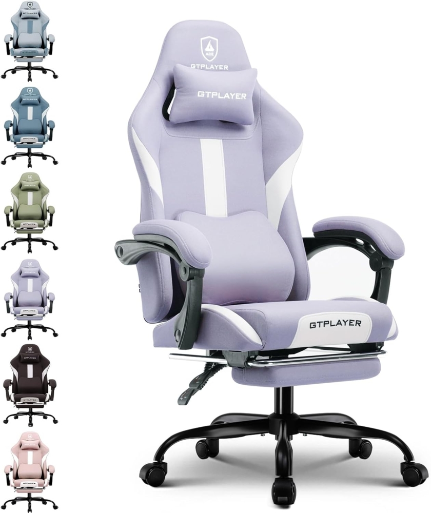 GTPLAYER Gaming-Stuhl Ergonomischer Gaming Sessel Schreibtischstuhl Gamer Stuhl aus Stoff, Federsitzkissen mit Fußstütze Bild 1