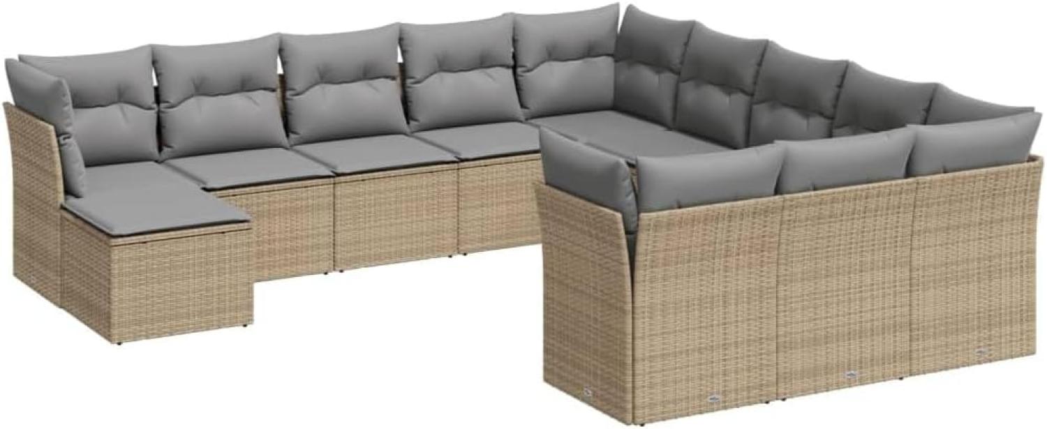 vidaXL 12-tlg. Garten-Sofagarnitur mit Kissen Beige Poly Rattan 3218629 Bild 1