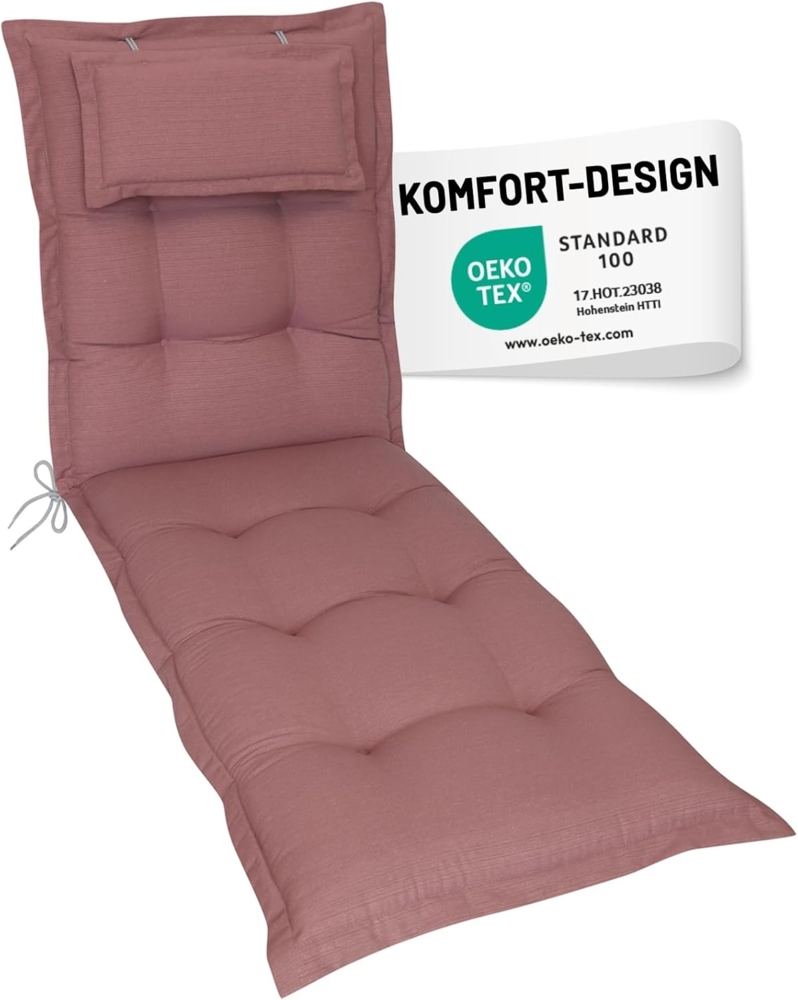 Herlag Liegenauflage Ava Polster für Gartenliege 190x60x9cm extra dick Kopfpolster, (1 St), Bequeme Rollliegenauflage für Sonnenliege Rosé Bild 1