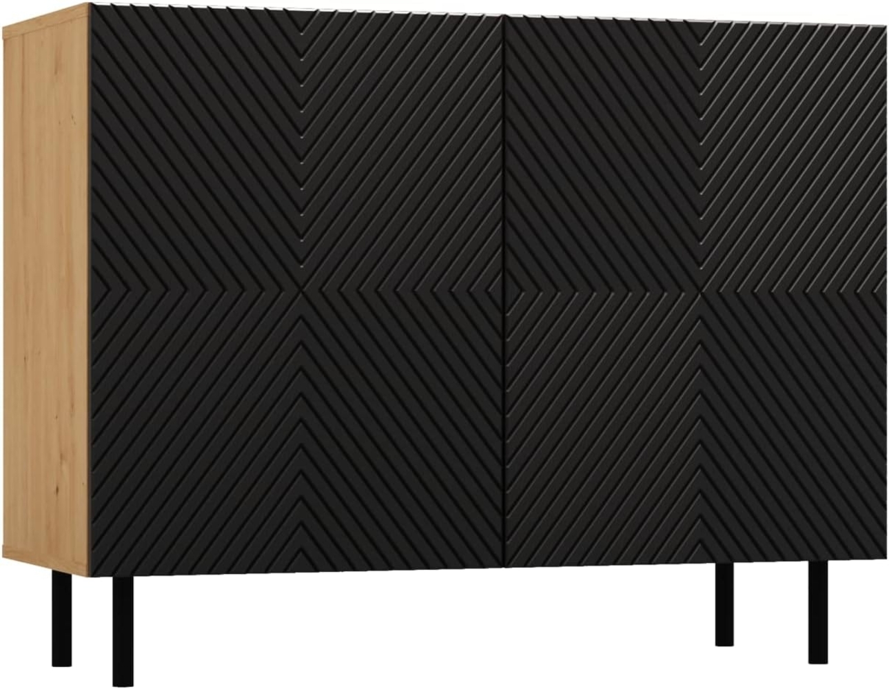 TOPESHOP Kommode Sideboard mit TIP-ON & geriffelten Fronten für modernes Wohnzimmer schwarz (H 78 x T 40 x B 100 cm) Bild 1