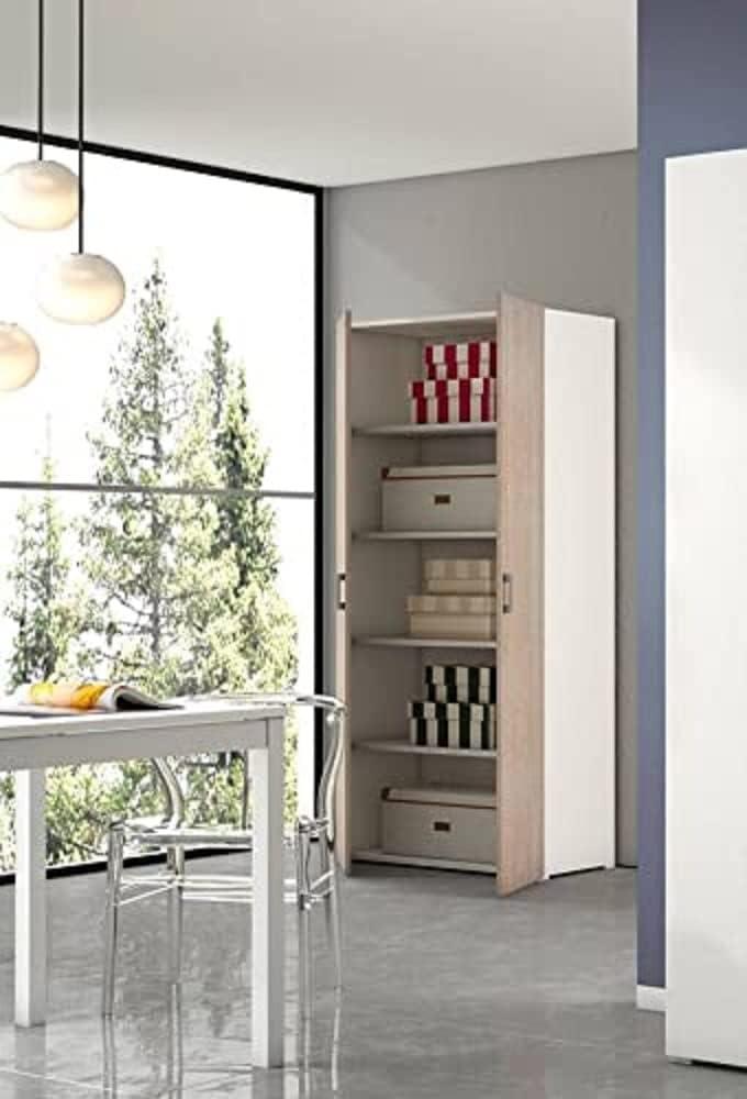 Dmora - Mehrzweckschrank Alisso, Linearschrank mit 2 Flügeltüren, Kleiderschrank mit 4 verstellbaren Einlegeböden, Modernes Schuhregal, 100% Made in Italy, Cm 90x45h195, Eiche und Weiß Bild 1