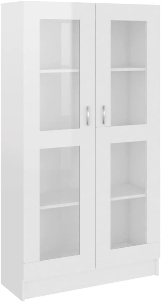 vidaXL Vitrinenschrank Bücherschrank Aktenschrank Büroschrank Vitrine Schrank Bücherregal Standvitrine Hochglanz-Weiß 82,5x30,5x150cm Spanplatte Bild 1