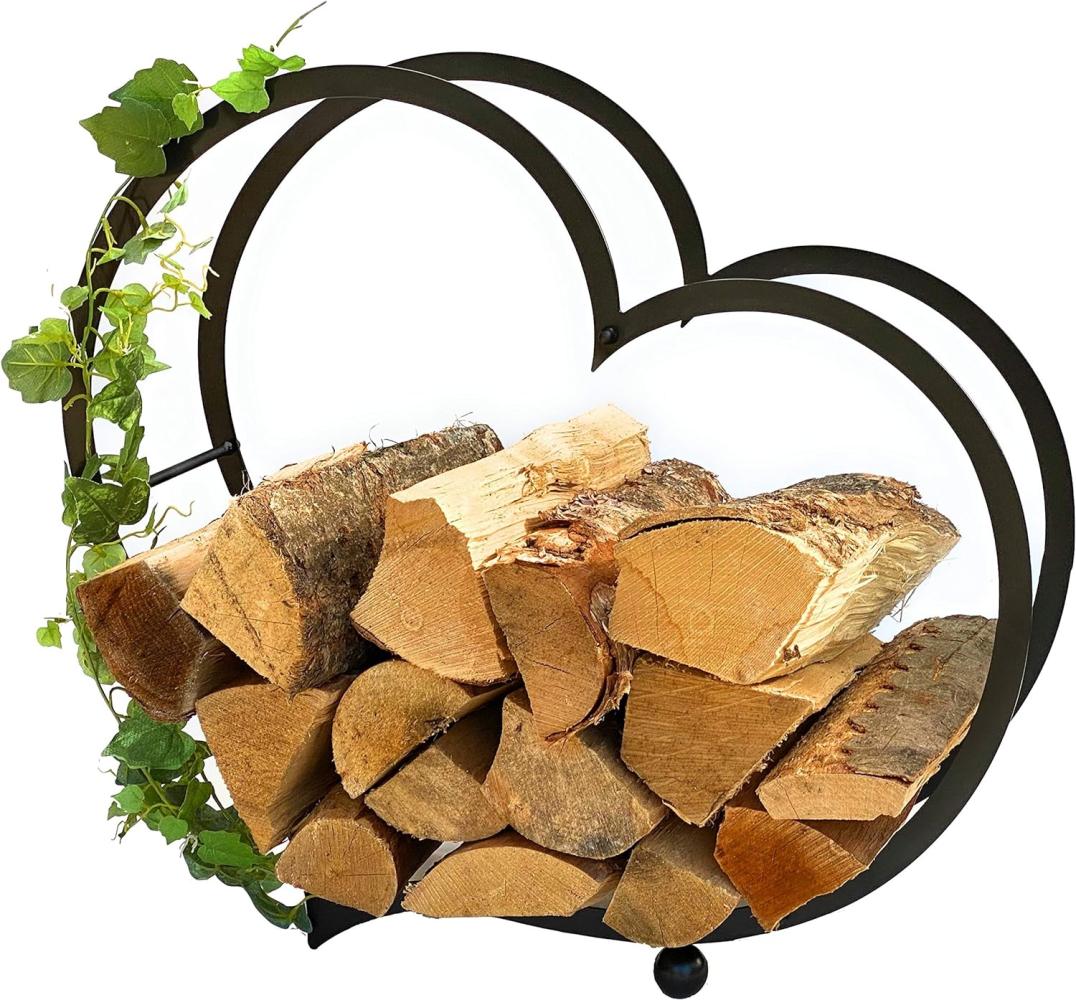 DanDiBo Kaminholzregal Innen Metall Herz Kaminholzständer 64 cm 181134 Holzkorb Kaminholzhalter Feuerholzhalter Bild 1