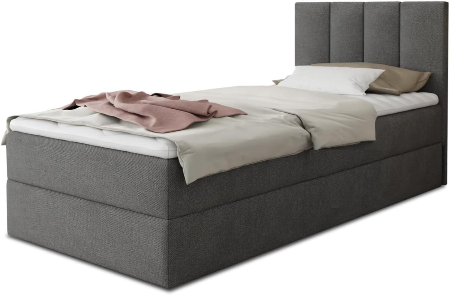 Boxspringbett Star Mini mit Bettkasten, Bonell-Matratze und Topper - Einzelbett mit Matratzentopper, Polsterbett, Bett, Schlafzimmer, Jugendzimmer (Dunkelgrau (Kronos 22), 120 x 200 cm) Bild 1