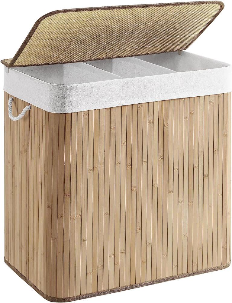 Songmics Wäschekorb mit 3 Fächern, Bambus Natur, 150 L / 60 x 40 x 61,5 cm Bild 1