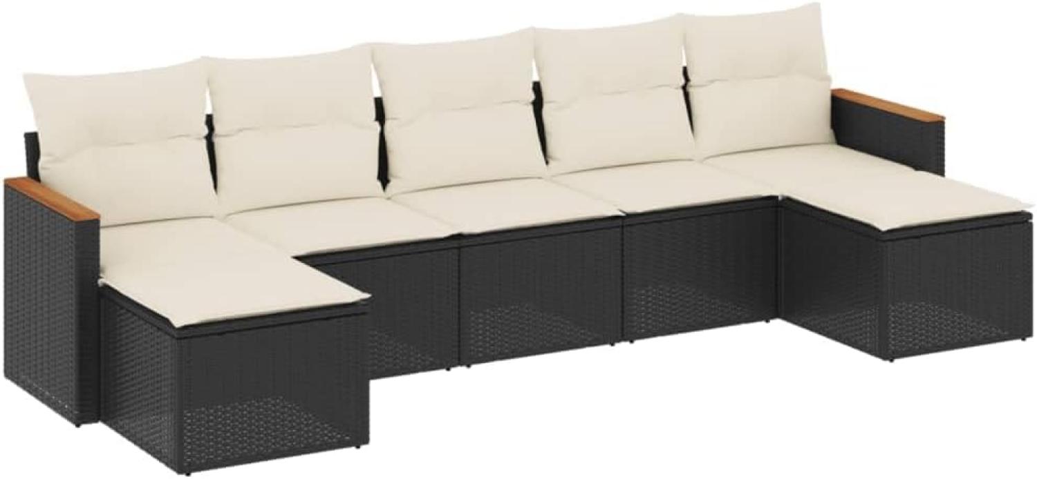 vidaXL 7-tlg. Garten-Sofagarnitur mit Kissen Schwarz Poly Rattan 3258633 Bild 1