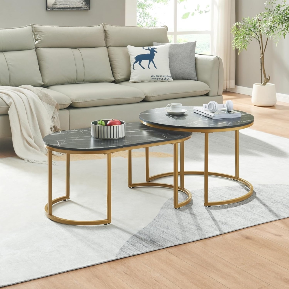 Satztisch Oppeerg 2er Set Marmoroptik, schwarz/Gold [en. casa] Bild 1