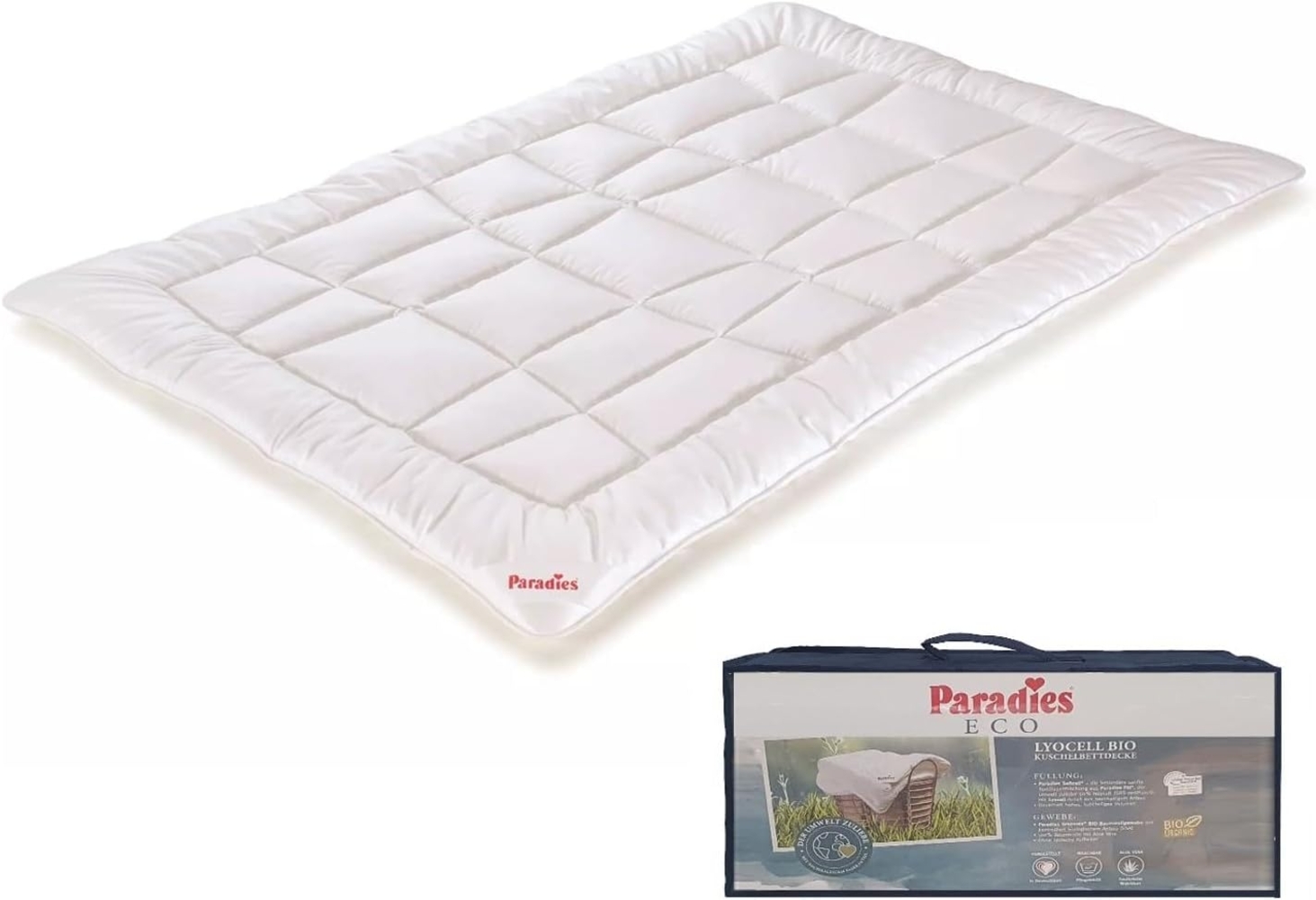 Paradies Kunstfaserbettdecke Paradies Amera Bio sommerleicht Sommer Bettdecke Sommerdecke 135x200, Füllung: Paradies Softcell Fasertechnologie für dauerhaft bauschiges Volumen, 80% Polyester (50% recycled), 20% Lyocell, Bezug: 100% Bio- Baumwolle, Klim... Bild 1
