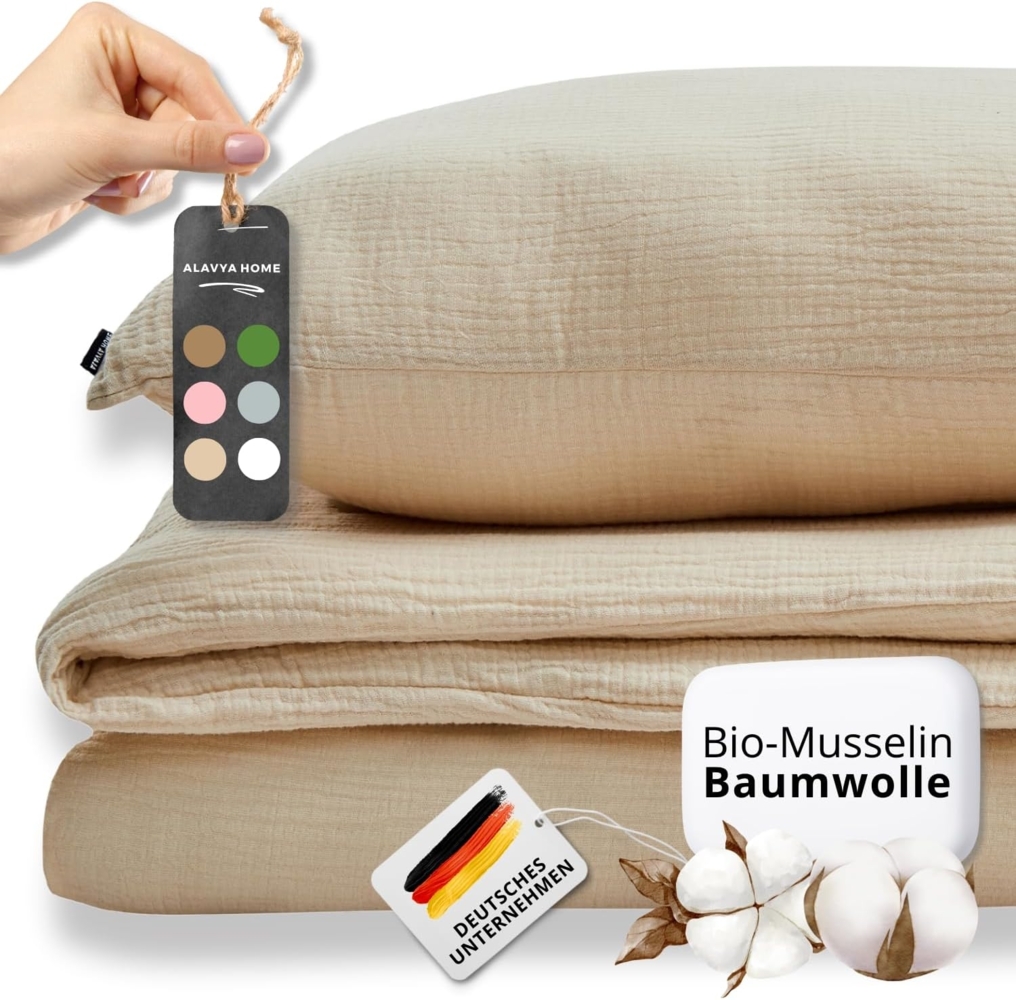 Alavya Home® Bettwäsche Black Friday I Musselin 135x200 mit Kissenbezug I GOTS zertifiziert, 100% Bio-Baumwolle, 2 teilig, Bettbezug-Set Bettwäsche 135x200 Hypoallergen & Atmungsaktiv Bild 1