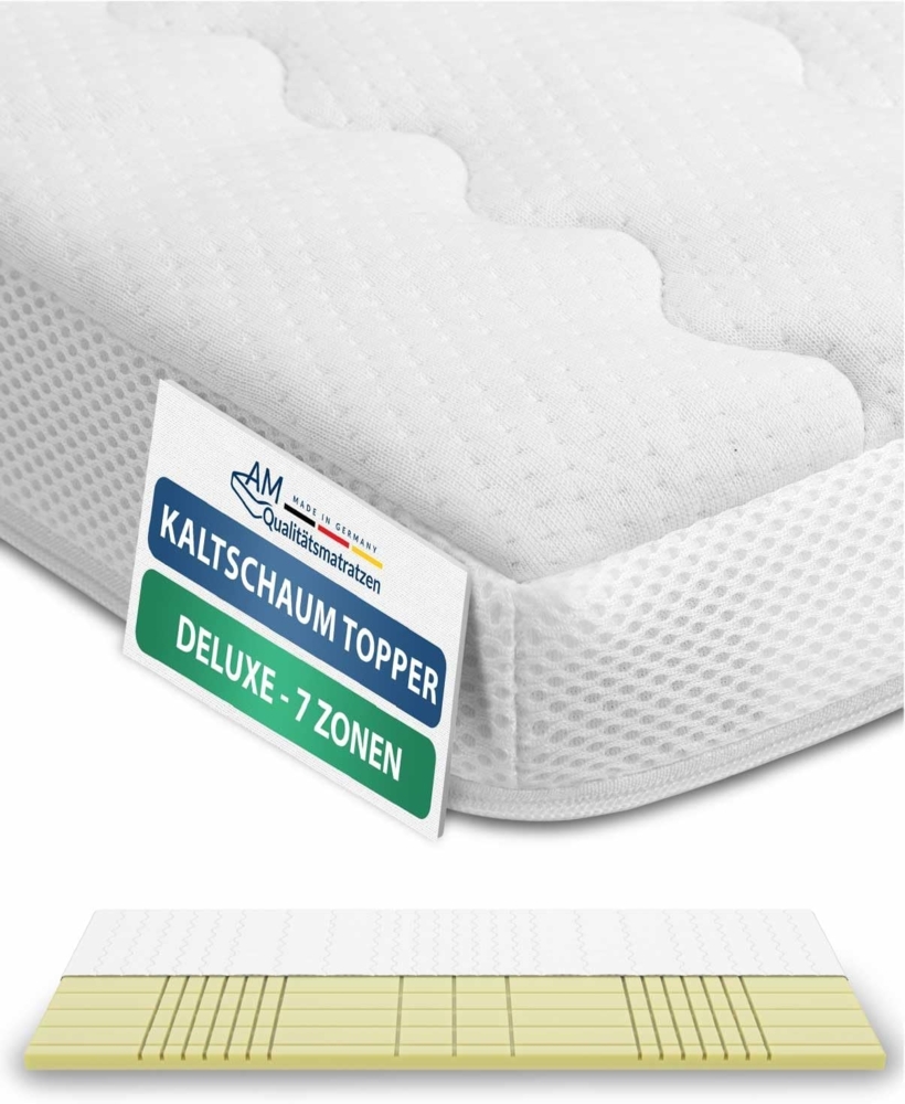 AM Qualitätsmatratzen, Topper 3D Deluxe Kaltschaum Topper, 7-Zonen, Ideal für Boxspringbetten, RG50, 8 cm hoch, Komfortschaum, 80x200 cm Bild 1