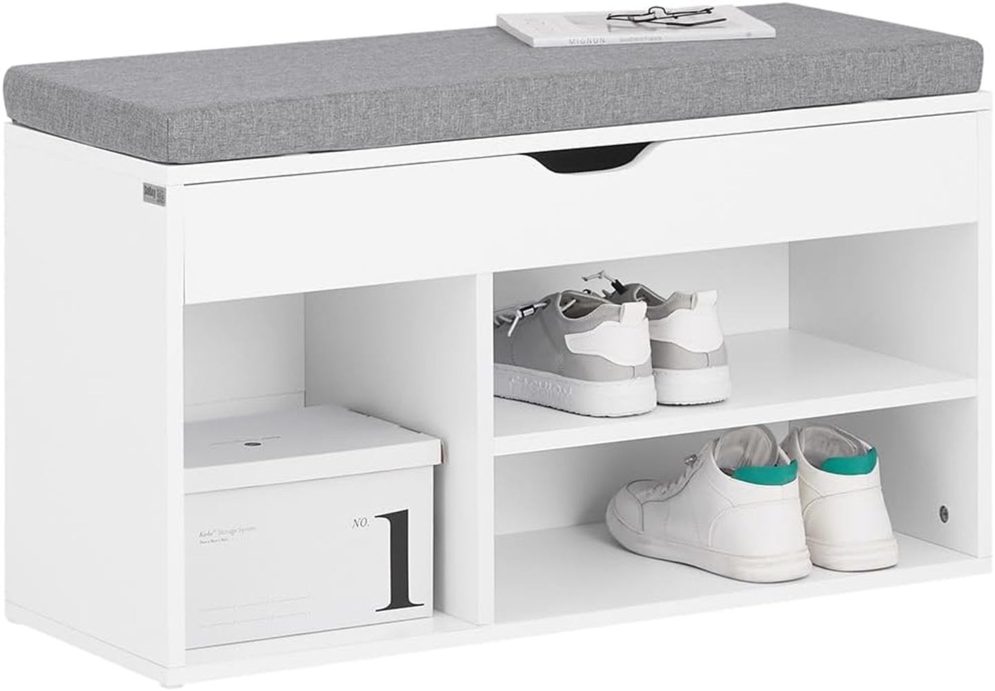 SoBuy FSR45-HG Schuhbank mit Sitzkissen Sitzbank Schuhschrank Schuhregal 3 Fächer weiß BHT ca: 80 x 46 x 30 cm Bild 1