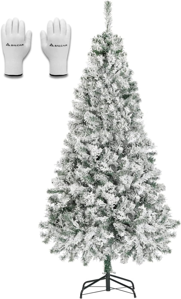 Salcar Künstlicher Weihnachtsbaum Weihnachtsbaum mit Schnee, Tannenbaum Künstlich mit PVC Schnee Nadeln, Nordmanntanne, 120 cm mit 256 Spitzen Bild 1