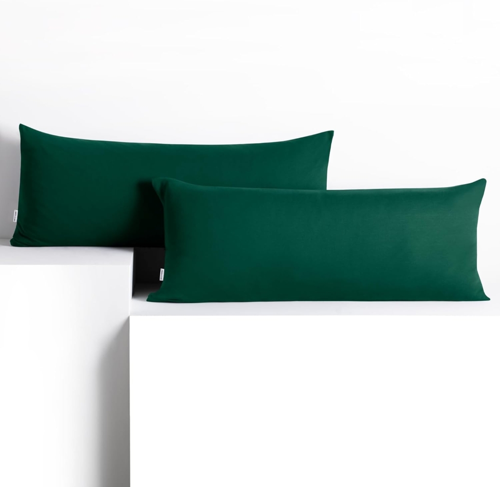 DecoKing 2 Kissenbezüge 40x120 cm Jersey 100% gekämmte Baumwolle Reißverschluss flaschengrün Amber Bild 1