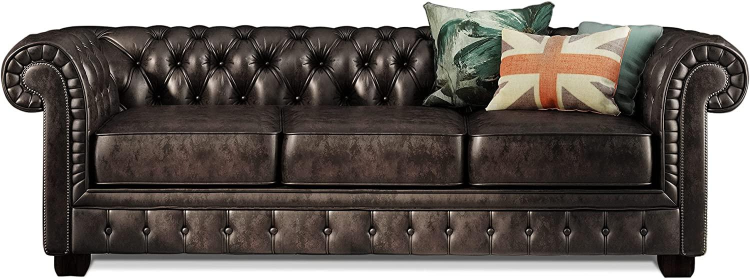 Möbel-Eins CHESTERFIELD Echtleder 3-Sitzer Sofa BRADFORD, antikbraun Bild 1