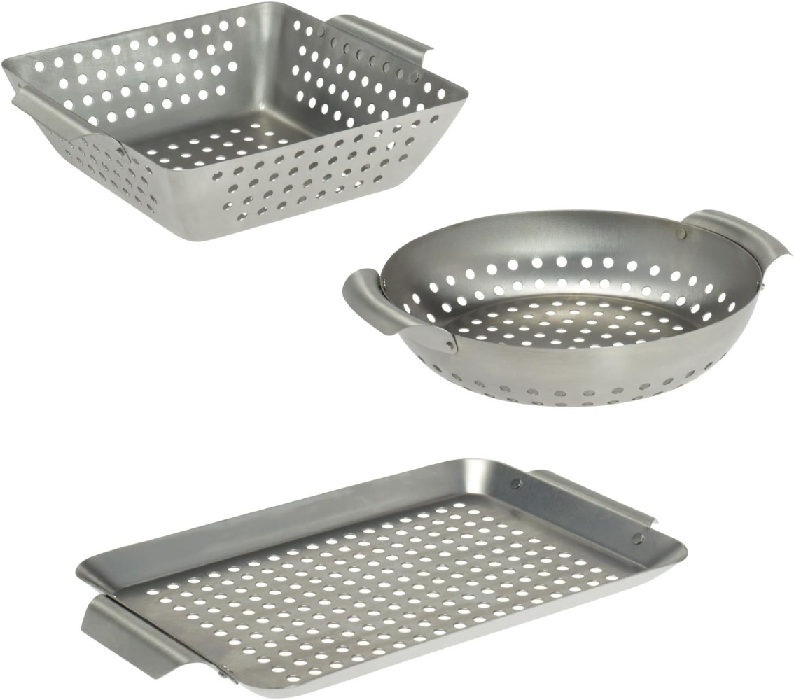 Grillkörbe 3er Set Edelstahl Grillpfanne Grillplatte Bild 1