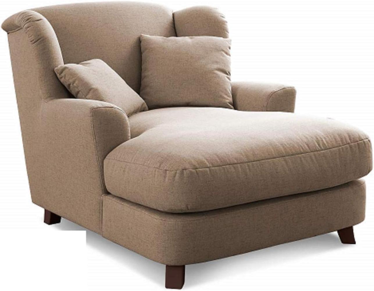 Cavadore XXL-Sessel Assado / Großer Polstersessel mit Holzfüßen und großer Sitzfläche / Inkl. 2 Zierkissen / 109 x 104 x 145 / Flachgewebe Dunkelbeige Bild 1