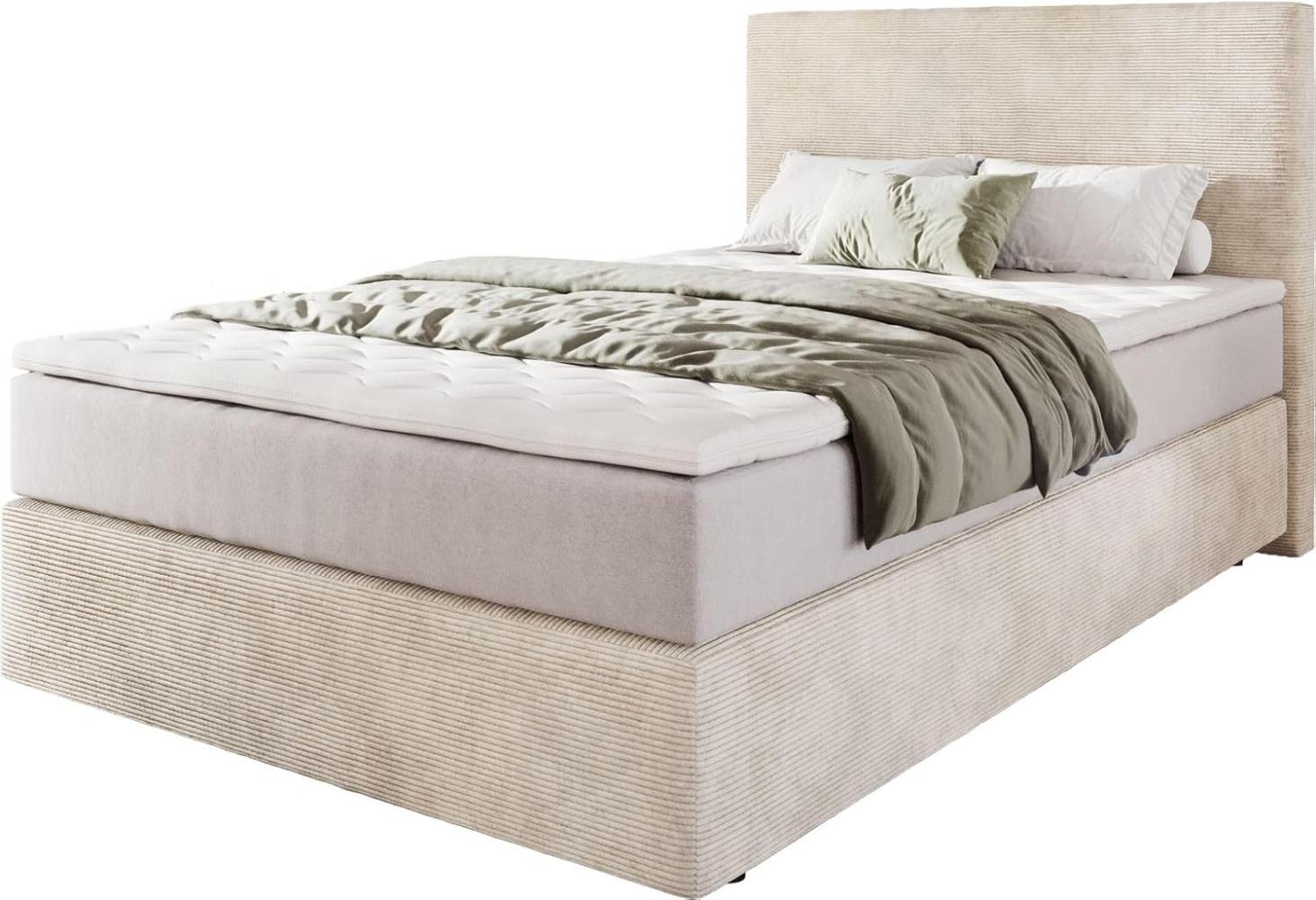 Boxspringbett Dream-Well 120x200 cm Cord Beige mit Taschenfederkernmatratze und Topper Visco Bild 1