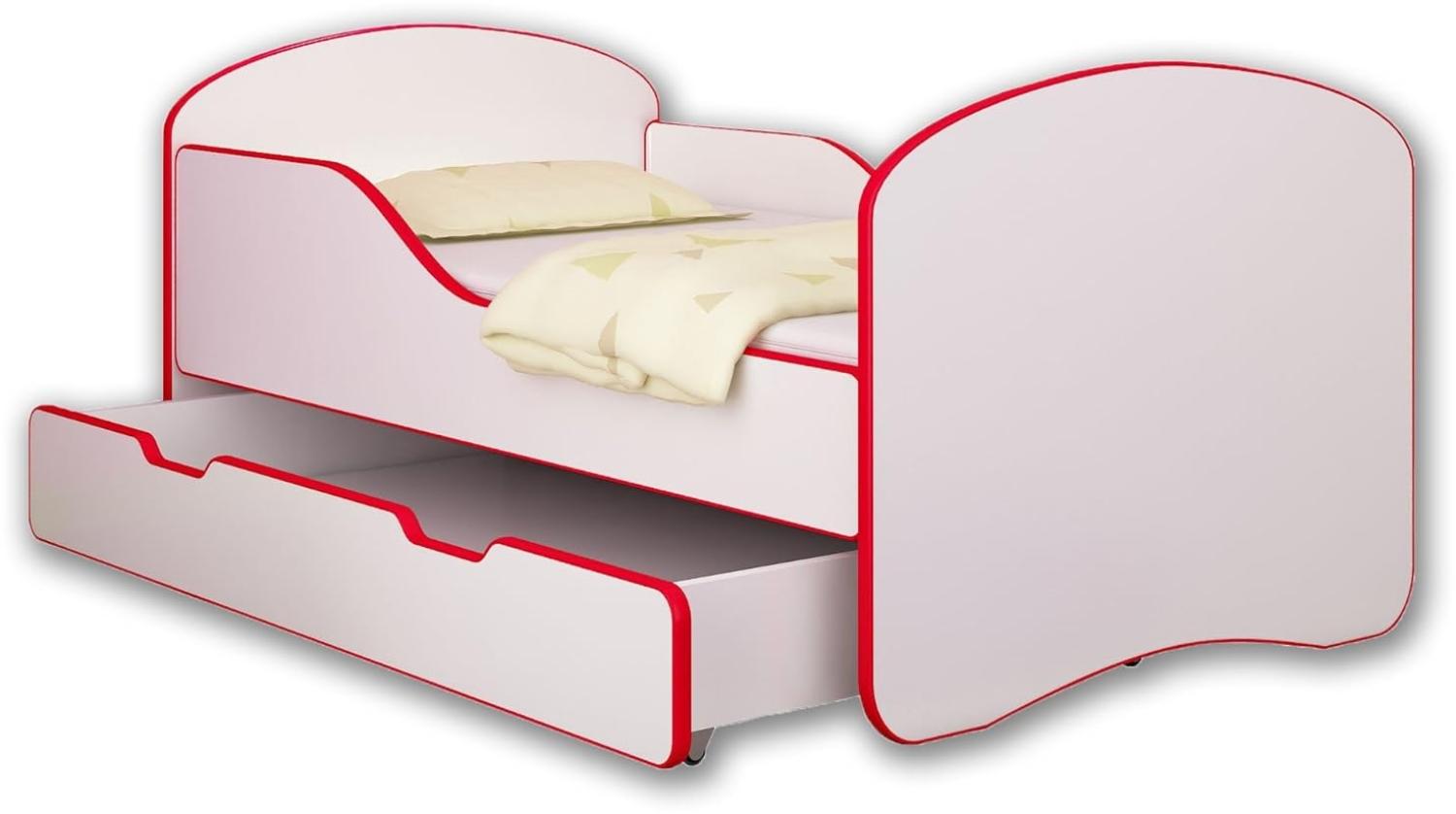 ACMA Jugendbett Kinderbett mit Einer Schublade und Matratze Weiß I 140 160 180 (140x70 cm + Schublade, Rot) Bild 1