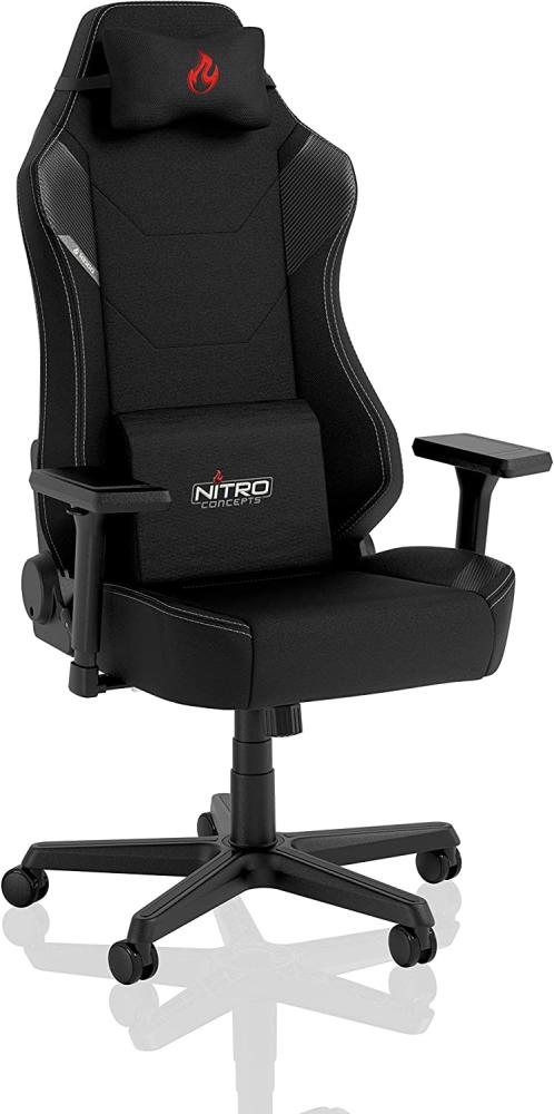 NITRO CONCEPTS X1000 Gaming Stuhl Bürostuhl Ergonomisch Schreibtischstuhl Drehstuhl mit Rollen Gaming Sessel Gaming Chair Pc Stoffbezug Belastbarkeit 135 Kilogramm - Schwarz Bild 1